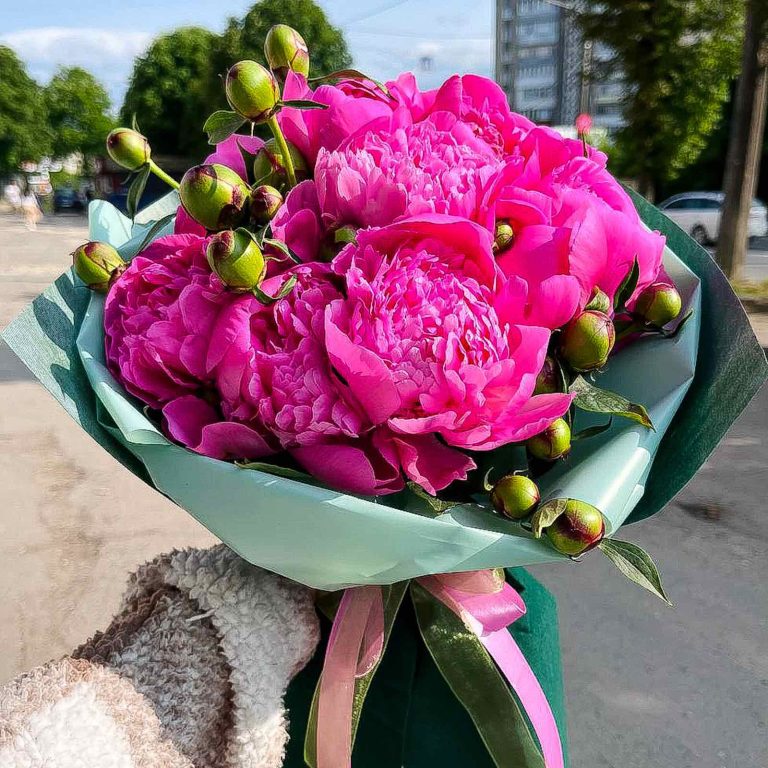 Букет із рожевих півоній